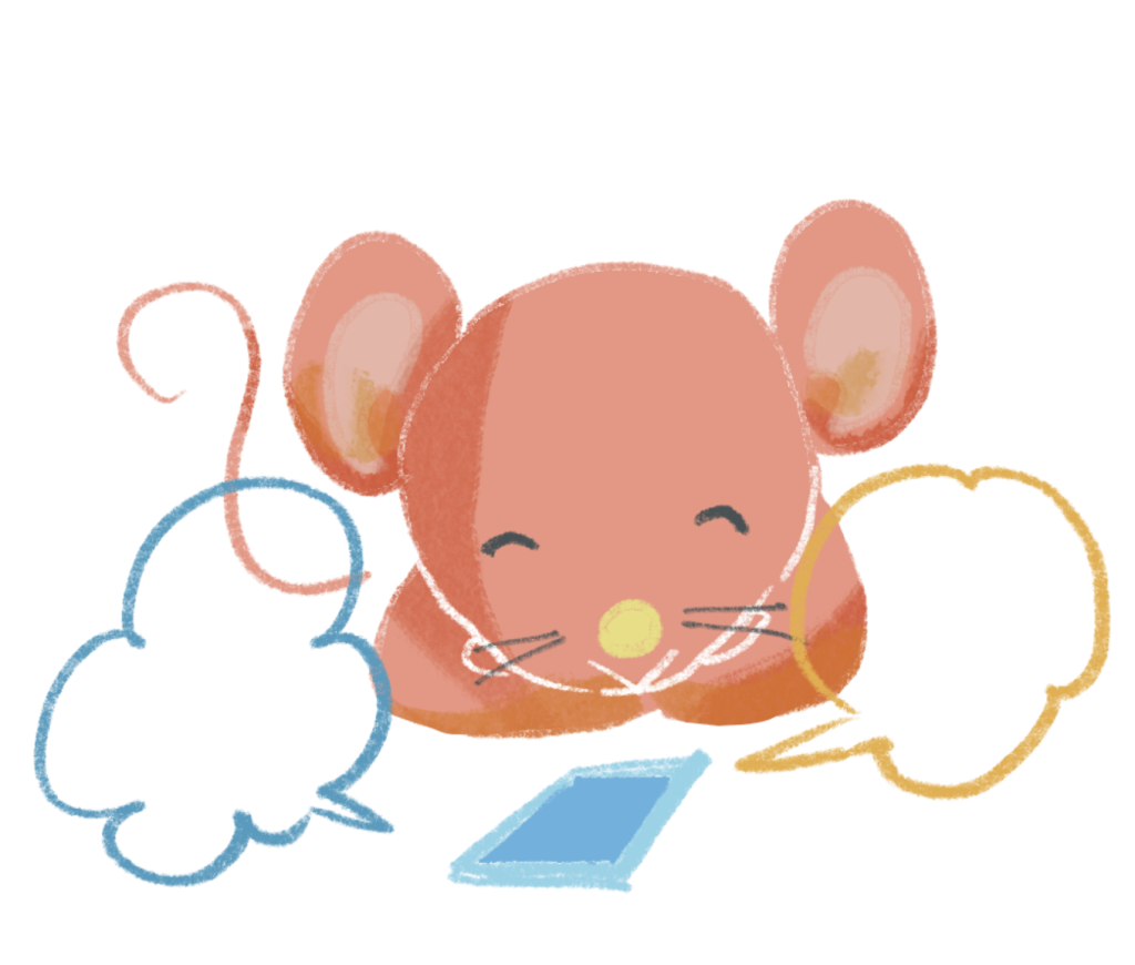 スマホからラジオを聞いているネズミのイラスト