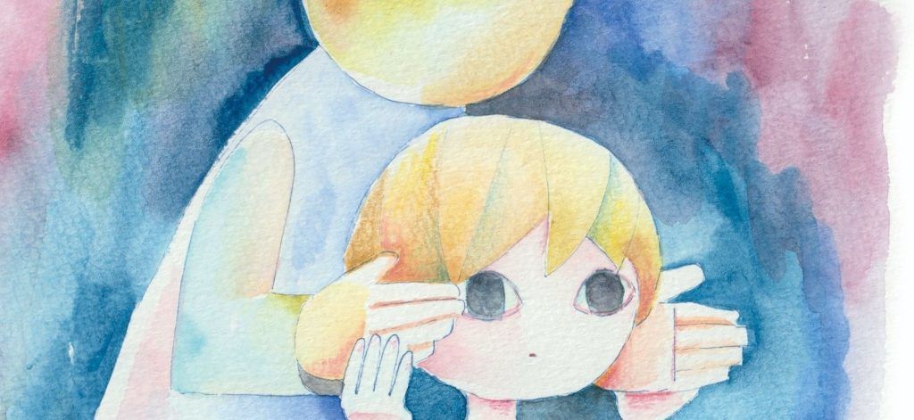 周りが見えないように、後ろから手で顔を覆われている人のイラスト